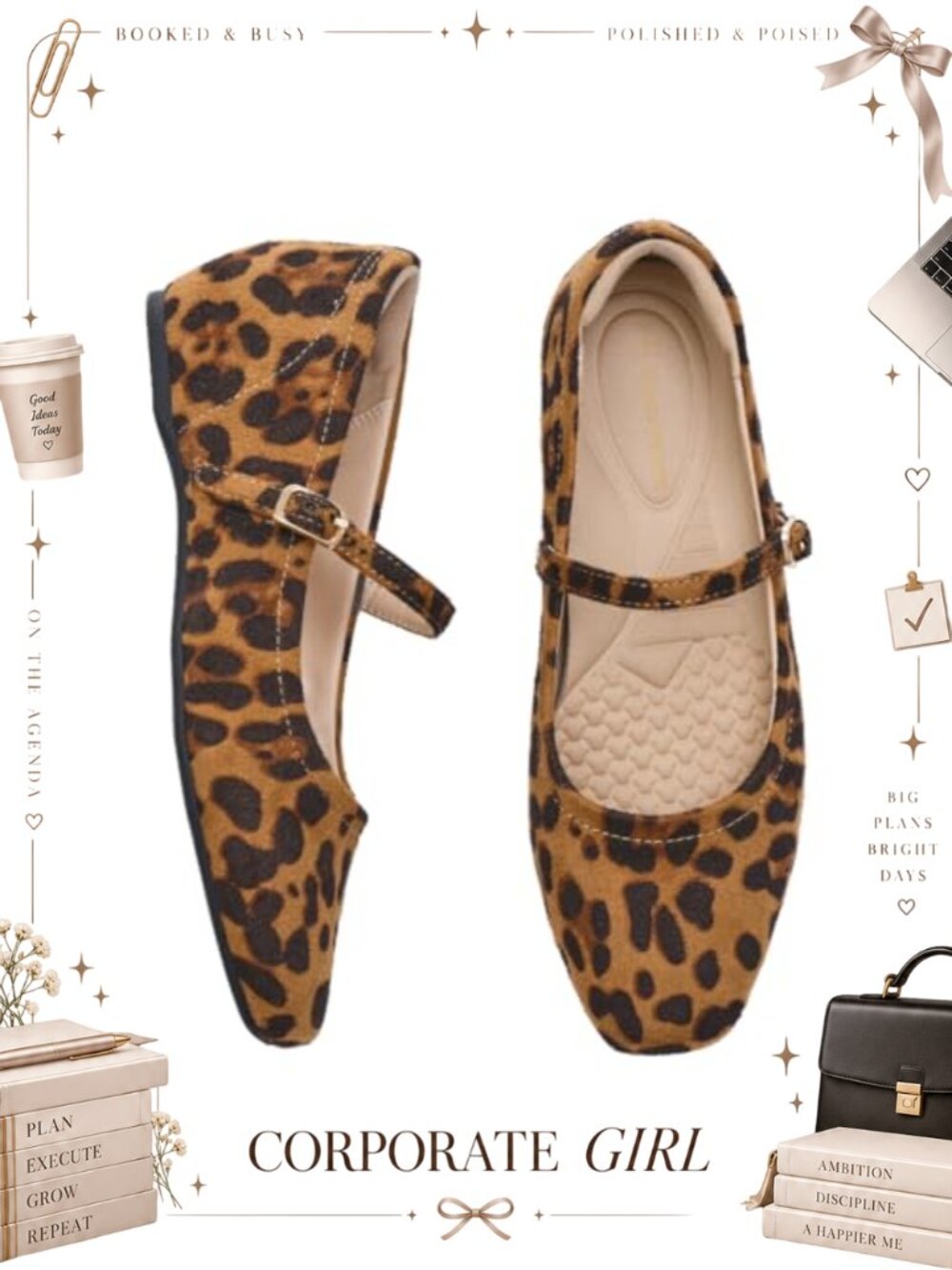 Mary Jane Flats Concealed Wedge Arch Support Square Toe PU Leather